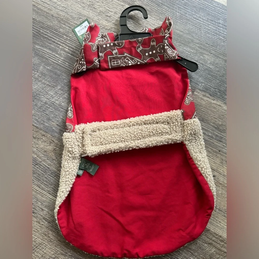 Paw &‎ Tail Red Gingerbread Dog Vest with Tan Sherpa Fur Christmas outfit medium